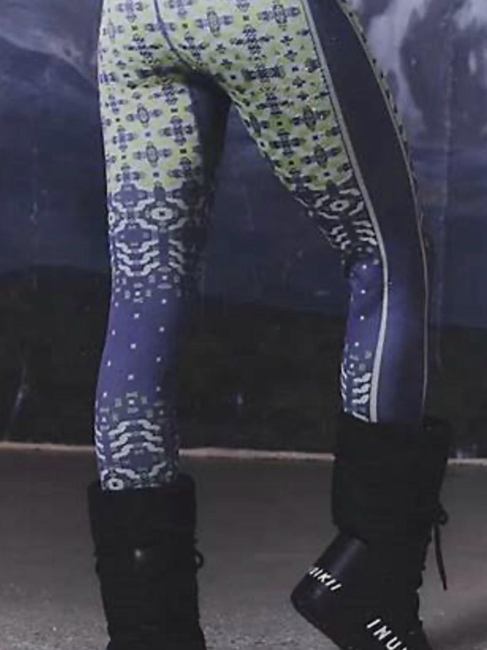 Free People Myoko Jacquard Leggins and Top in “Oxford” Blue and Green. Size M/L.
